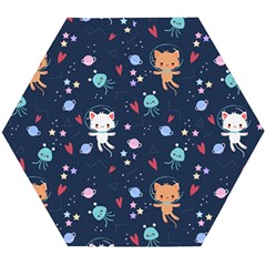 Cute-astronaut-cat-with-star-galaxy-elements-seamless-pattern Wooden Puzzle Hexagon by Salman4z