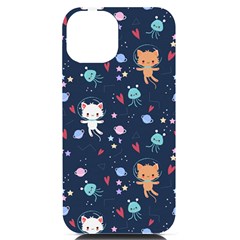 Cute-astronaut-cat-with-star-galaxy-elements-seamless-pattern Iphone 14 Black Uv Print Case by Salman4z