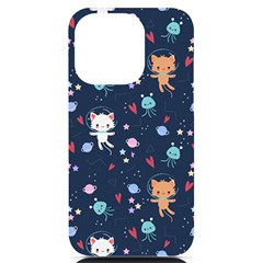 Cute-astronaut-cat-with-star-galaxy-elements-seamless-pattern Iphone 14 Pro Black Uv Print Case by Salman4z