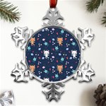 Cute-astronaut-cat-with-star-galaxy-elements-seamless-pattern Metal Small Snowflake Ornament Front