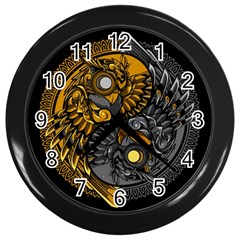 Yin-yang-owl-doodle-ornament-illustration Wall Clock (black) by Salman4z