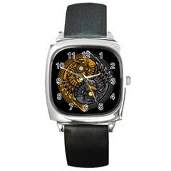 Yin-yang-owl-doodle-ornament-illustration Square Metal Watch by Salman4z