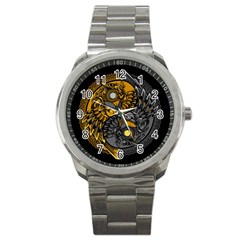 Yin-yang-owl-doodle-ornament-illustration Sport Metal Watch by Salman4z