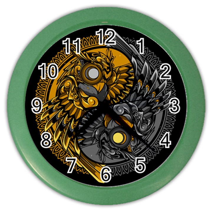 Yin-yang-owl-doodle-ornament-illustration Color Wall Clock