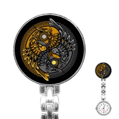 Yin-yang-owl-doodle-ornament-illustration Stainless Steel Nurses Watch by Salman4z