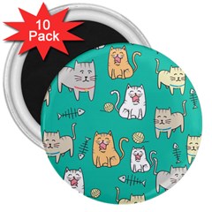 Seamless-pattern-cute-cat-cartoon-with-hand-drawn-style 3  Magnets (10 Pack)  by Salman4z