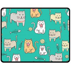 Seamless-pattern-cute-cat-cartoon-with-hand-drawn-style Fleece Blanket (medium) by Salman4z