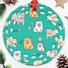 Seamless-pattern-cute-cat-cartoon-with-hand-drawn-style Ornament (round Filigree) by Salman4z