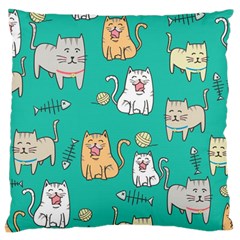 Seamless-pattern-cute-cat-cartoon-with-hand-drawn-style Large Cushion Case (one Side) by Salman4z