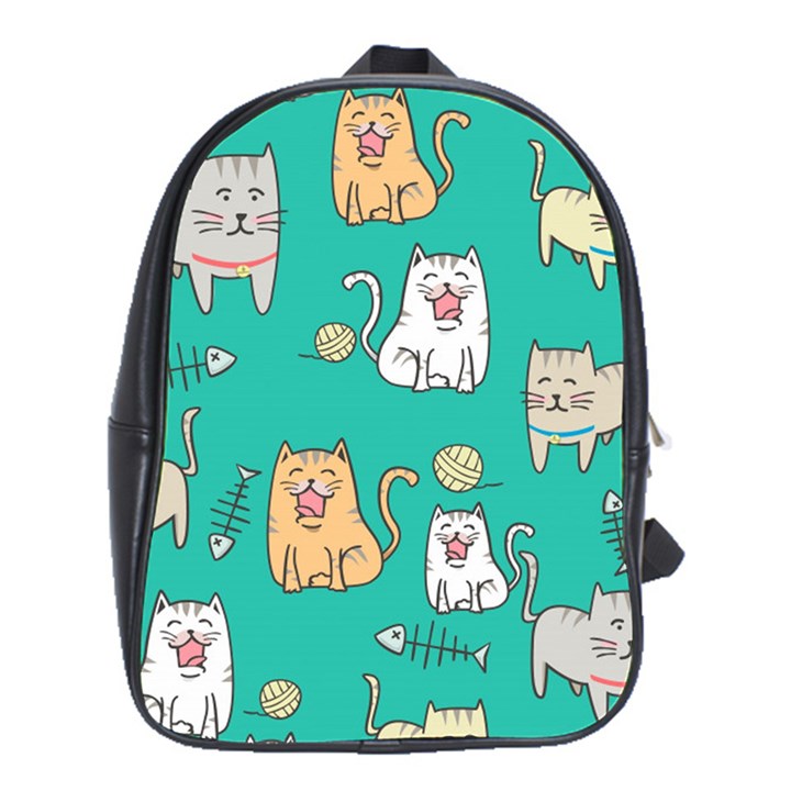 Seamless-pattern-cute-cat-cartoon-with-hand-drawn-style School Bag (XL)