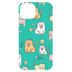 Seamless-pattern-cute-cat-cartoon-with-hand-drawn-style Iphone 14 Black Uv Print Case by Salman4z