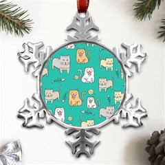 Seamless-pattern-cute-cat-cartoon-with-hand-drawn-style Metal Small Snowflake Ornament by Salman4z