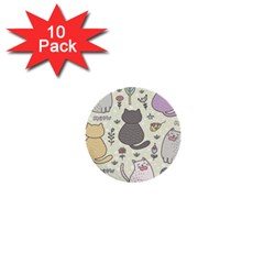 Funny Cartoon Cats Seamless Pattern 1  Mini Buttons (10 Pack)  by Salman4z