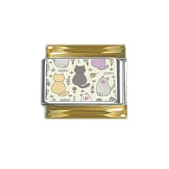 Funny Cartoon Cats Seamless Pattern Gold Trim Italian Charm (9mm) by Salman4z