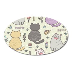 Funny Cartoon Cats Seamless Pattern Oval Magnet by Salman4z