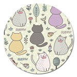 Funny Cartoon Cats Seamless Pattern Magnet 5  (Round) Front