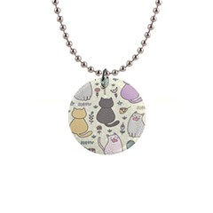 Funny Cartoon Cats Seamless Pattern 1  Button Necklace by Salman4z