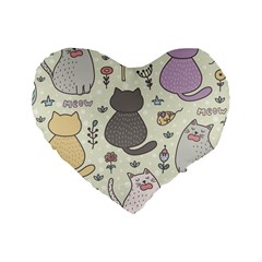 Funny Cartoon Cats Seamless Pattern Standard 16  Premium Heart Shape Cushions by Salman4z