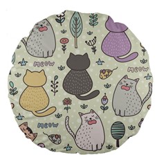 Funny Cartoon Cats Seamless Pattern Large 18  Premium Flano Round Cushions by Salman4z