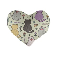 Funny Cartoon Cats Seamless Pattern Standard 16  Premium Flano Heart Shape Cushions by Salman4z