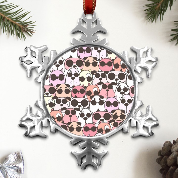 Cute-dog-seamless-pattern-background Metal Small Snowflake Ornament