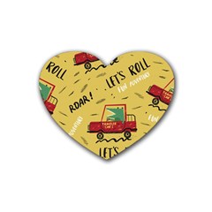 Childish-seamless-pattern-with-dino-driver Rubber Heart Coaster (4 Pack) by Salman4z