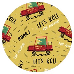 Childish-seamless-pattern-with-dino-driver Round Trivet by Salman4z