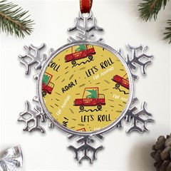 Childish-seamless-pattern-with-dino-driver Metal Large Snowflake Ornament