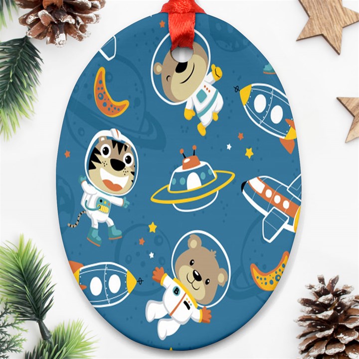 Seamless-pattern-funny-astronaut-outer-space-transportation Ornament (Oval)