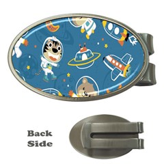 Seamless-pattern-funny-astronaut-outer-space-transportation Money Clips (oval)  by Salman4z