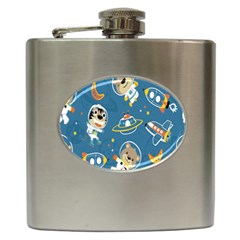 Seamless-pattern-funny-astronaut-outer-space-transportation Hip Flask (6 Oz) by Salman4z