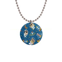 Seamless-pattern-funny-astronaut-outer-space-transportation 1  Button Necklace by Salman4z