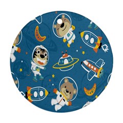 Seamless-pattern-funny-astronaut-outer-space-transportation Round Ornament (two Sides) by Salman4z