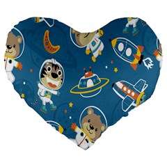 Seamless-pattern-funny-astronaut-outer-space-transportation Large 19  Premium Flano Heart Shape Cushions by Salman4z