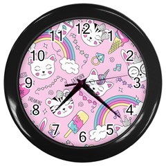 Beautiful-cute-animals-pattern-pink Wall Clock (black) by Salman4z