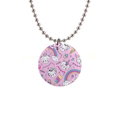 Beautiful-cute-animals-pattern-pink 1  Button Necklace by Salman4z