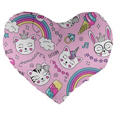 Beautiful-cute-animals-pattern-pink Large 19  Premium Heart Shape Cushions by Salman4z