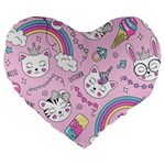 Beautiful-cute-animals-pattern-pink Large 19  Premium Heart Shape Cushions Front