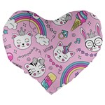 Beautiful-cute-animals-pattern-pink Large 19  Premium Heart Shape Cushions Back