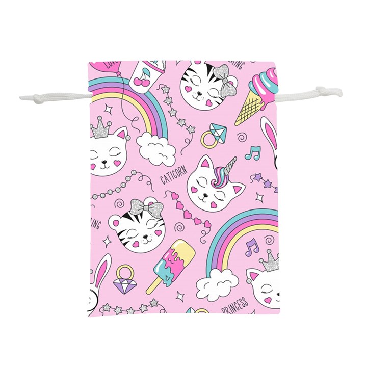 Beautiful-cute-animals-pattern-pink Lightweight Drawstring Pouch (L)