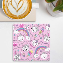 Beautiful-cute-animals-pattern-pink Uv Print Square Tile Coaster  by Salman4z