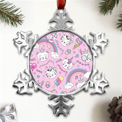 Beautiful-cute-animals-pattern-pink Metal Small Snowflake Ornament by Salman4z