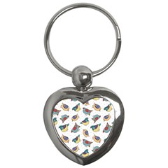 Seamless-pattern-with-hand-drawn-bird-black Key Chain (heart) by Salman4z