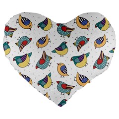 Seamless-pattern-with-hand-drawn-bird-black Large 19  Premium Heart Shape Cushions by Salman4z