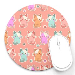 Cute-kawaii-kittens-seamless-pattern Round Mousepad by Salman4z