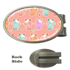 Cute-kawaii-kittens-seamless-pattern Money Clips (oval)  by Salman4z