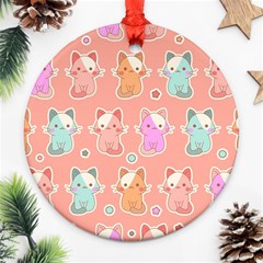 Cute-kawaii-kittens-seamless-pattern Round Ornament (two Sides) by Salman4z