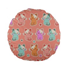 Cute-kawaii-kittens-seamless-pattern Standard 15  Premium Round Cushions by Salman4z