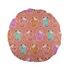 Cute-kawaii-kittens-seamless-pattern Standard 15  Premium Flano Round Cushions by Salman4z