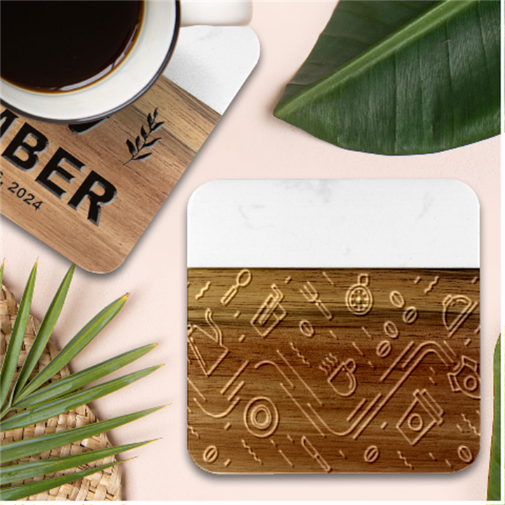 Coffee-background Marble Wood Coaster (Square)